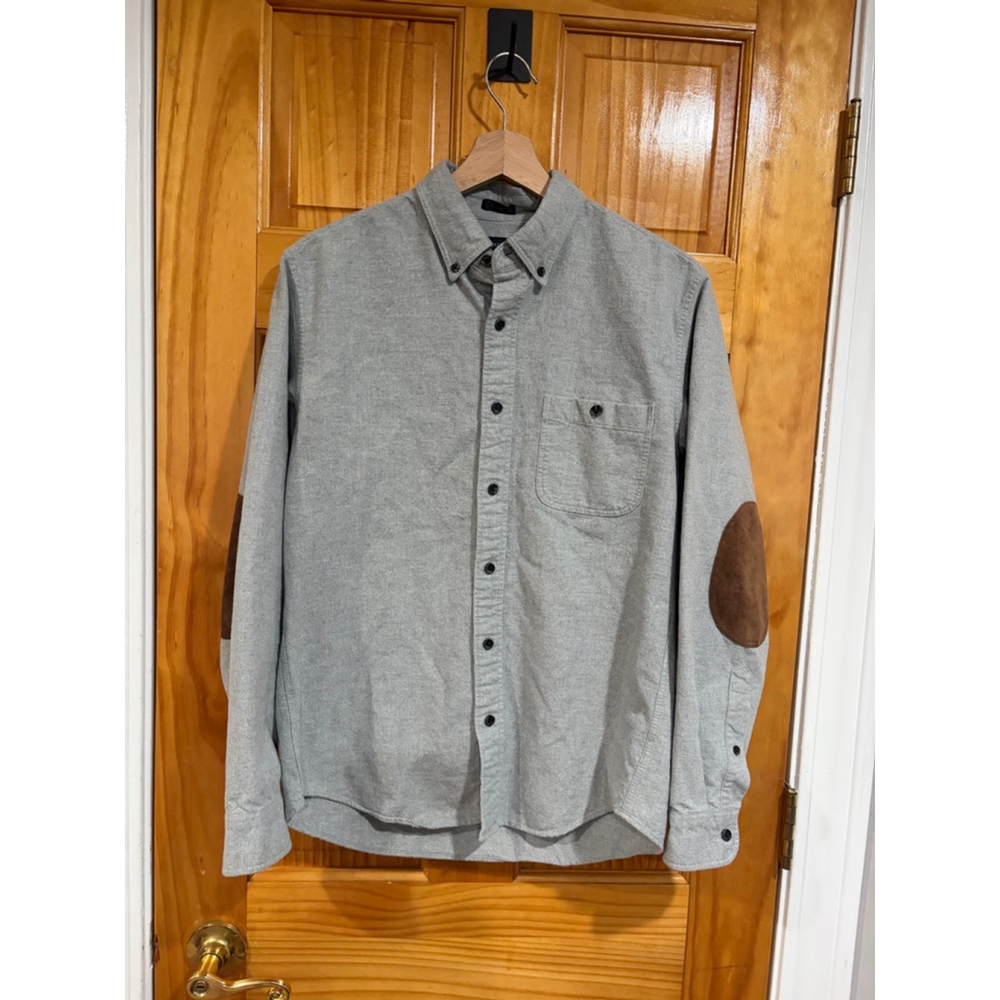 J.Crew Gray Cotton Button Down Shirt Leather Elbow Patches Slim Fit Men’s M